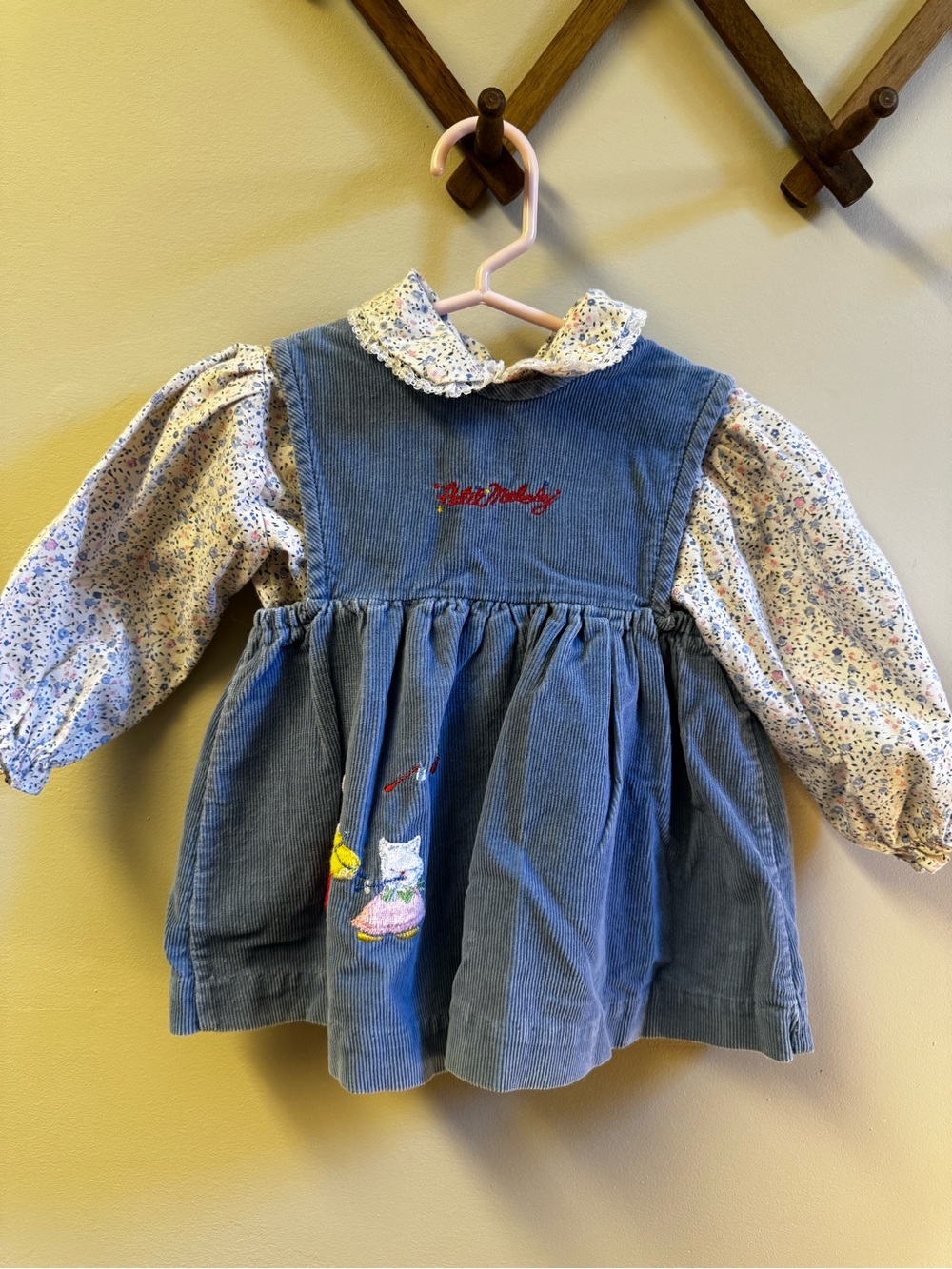 Vintage corduroy baby girl dress with undershirt